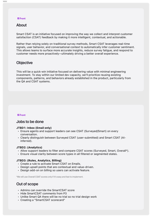 Jobs to be done framing document